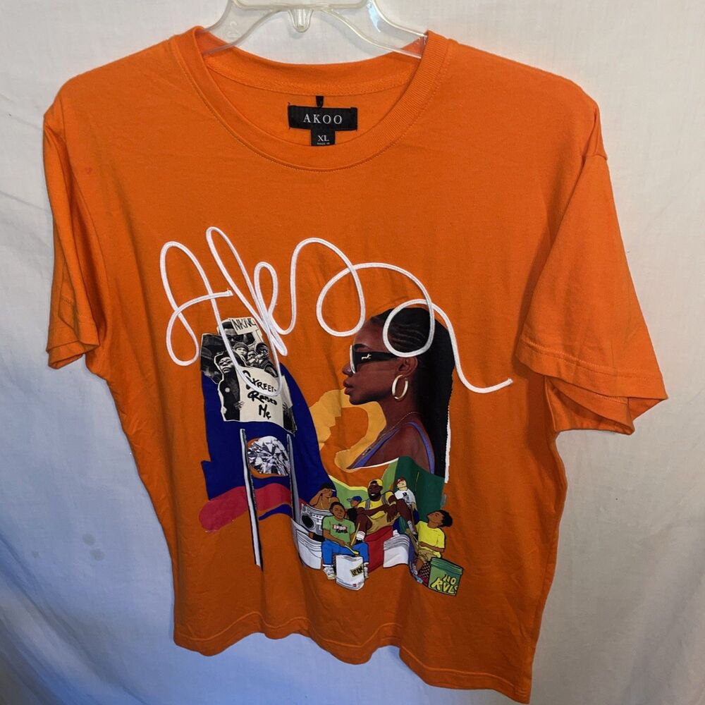 Akoo Men’s Casual Shirt Size XL Orange Graphic Print Going Out Party